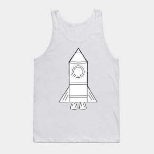 Simple Black and White Rocket Ship Sketch Pattern Tank Top